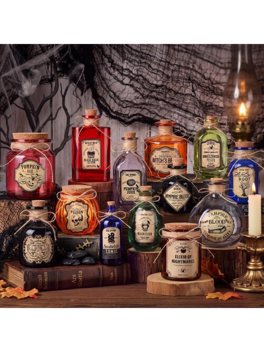 LemonRoad 13 Sets Halloween Decoration Potion Bottles with Cork